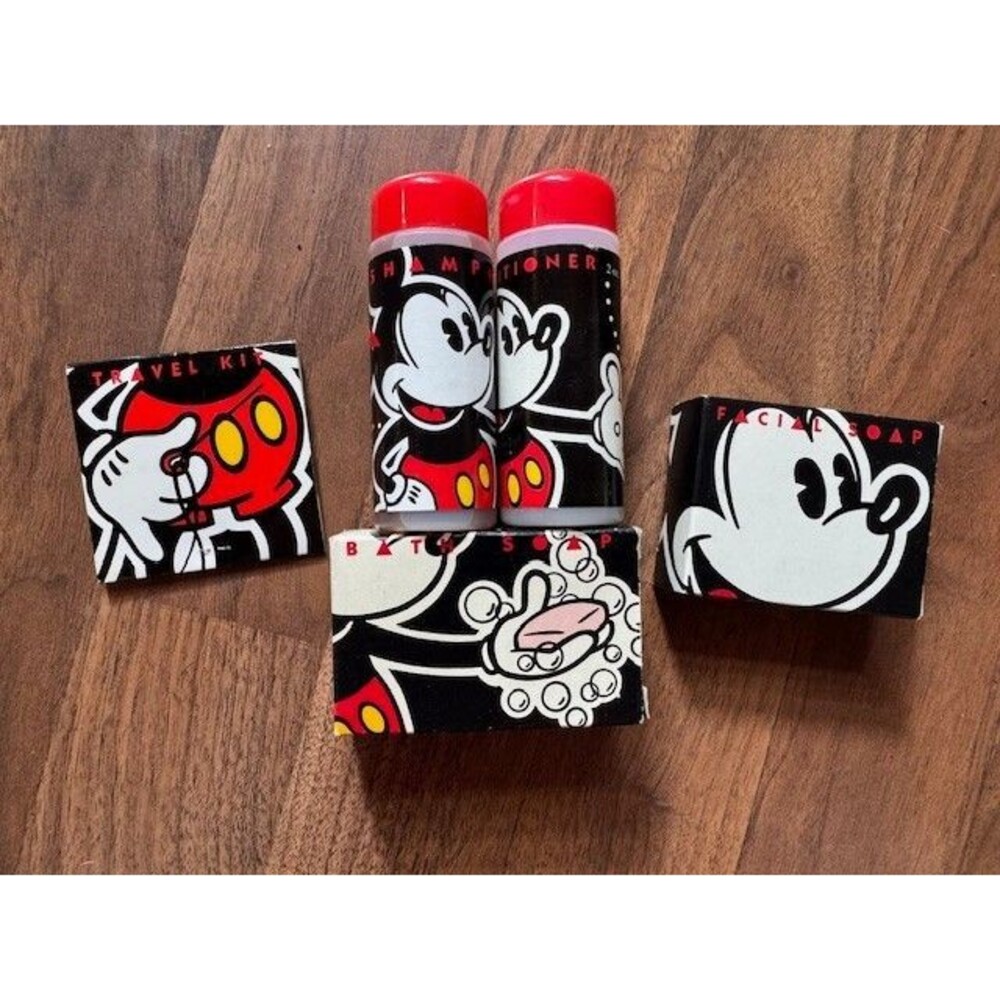 Vintage Walt Disney Mickey Mouse Toiletries 5 PC Soap Shampoo Conditioner Travel